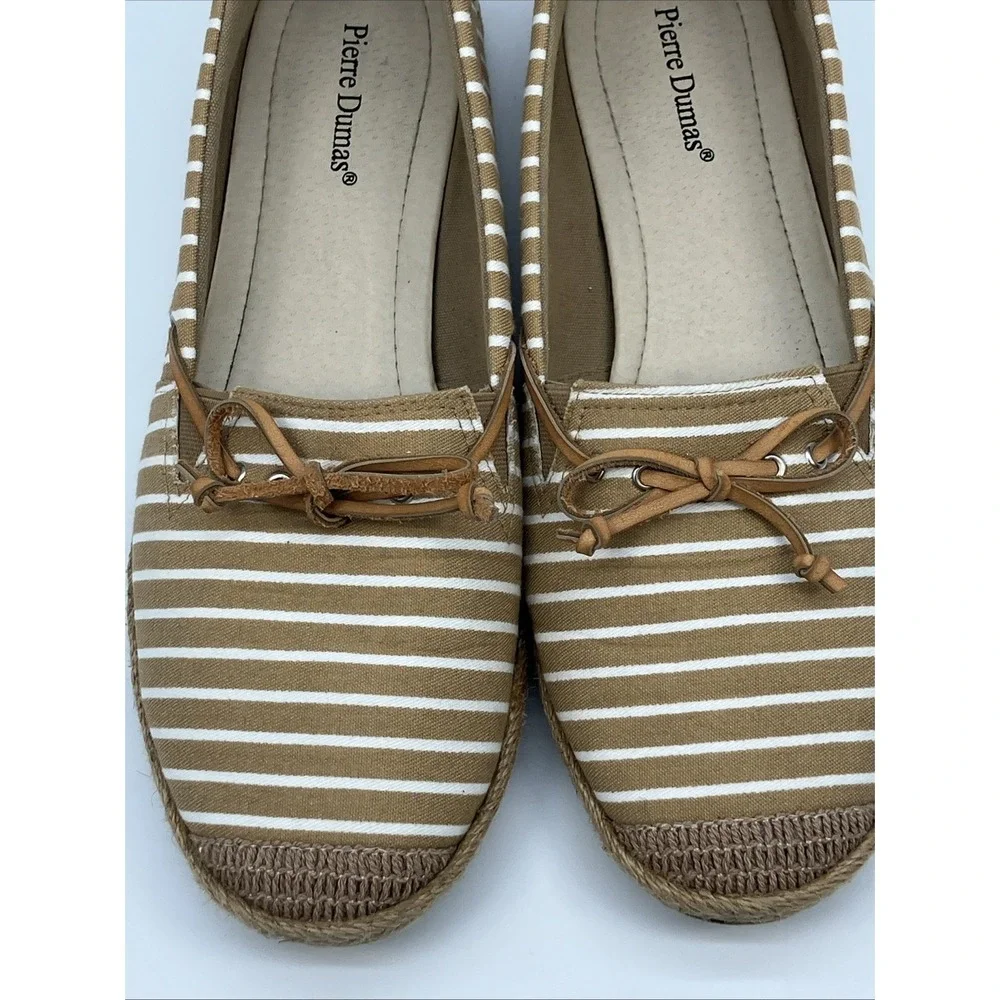 Pierre Dumas 10 M Tan White Striped Boat Shoes Espadrilles Nautical Yacht‎ Prep
